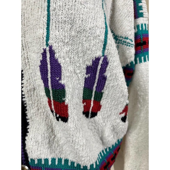 Vintage Felizzi Cardigan Sweater Size M Hand Loomed Southwest Aztec Buttons - Picture 3 of 16